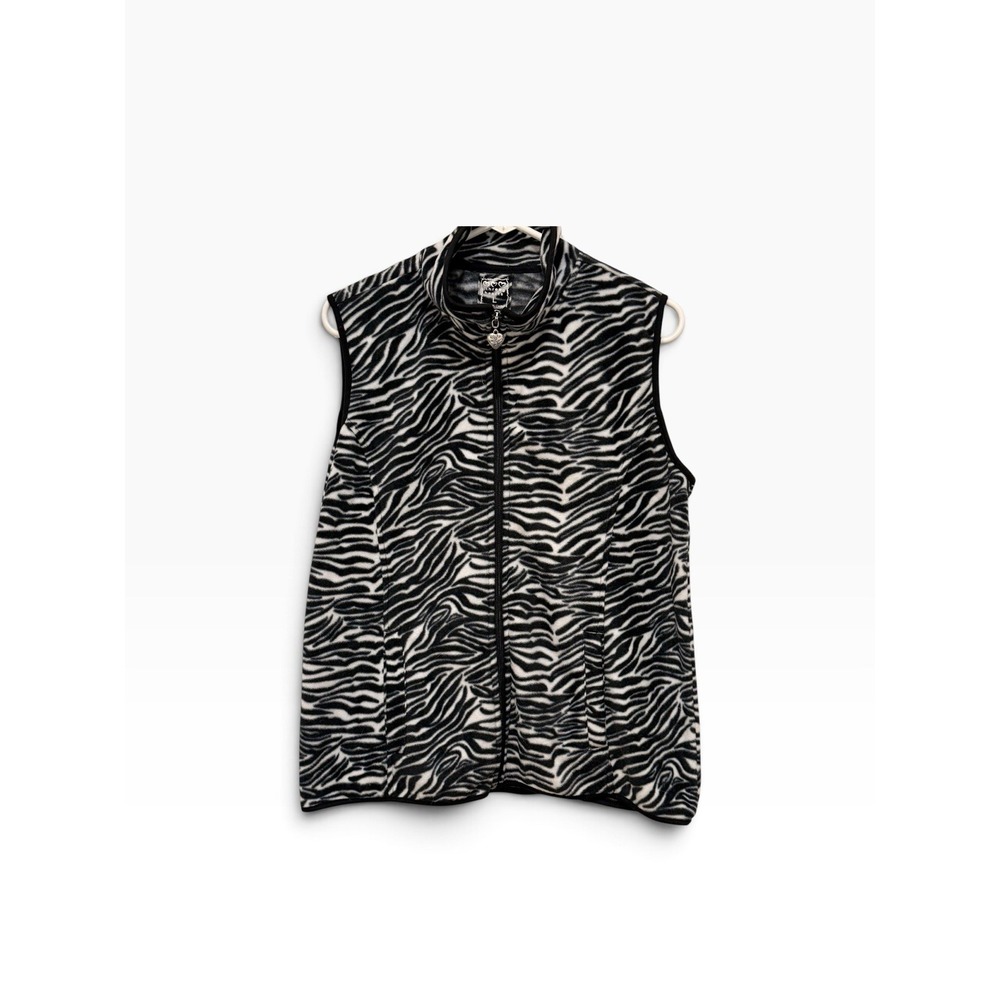 Zebra Animal Print Fleece Vest L Teture Modern Neutral Maximalist Cozy